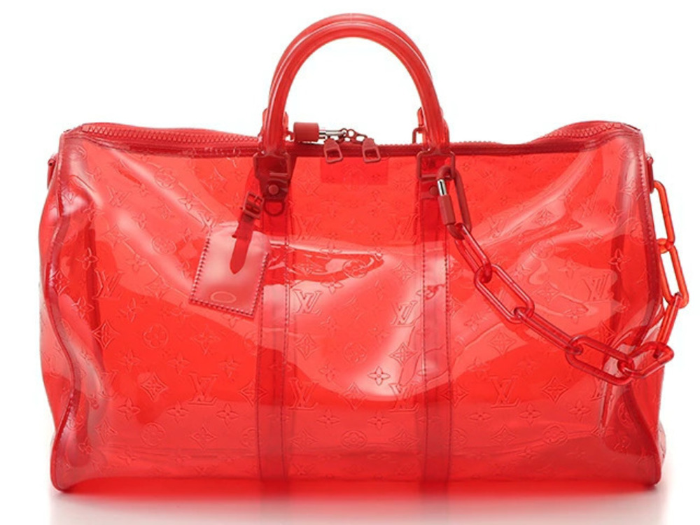 LOUIS VUITTON Keepall Bandouliere Boston Bag Monogram Clear Red HU